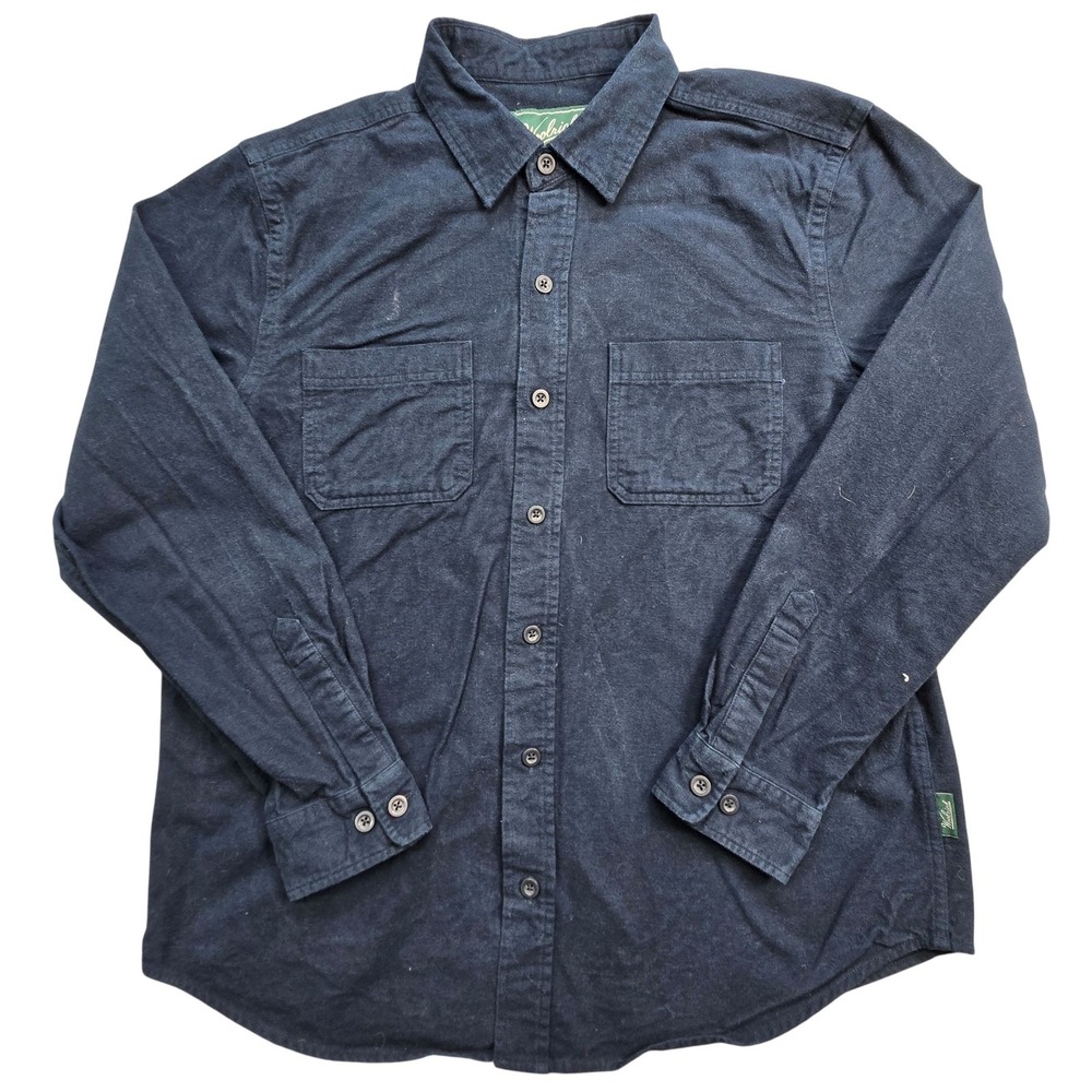 Woolrich Shirt Mens L Blue Long Sleeve Button Up Flannel Pockets Cotton Vietnam